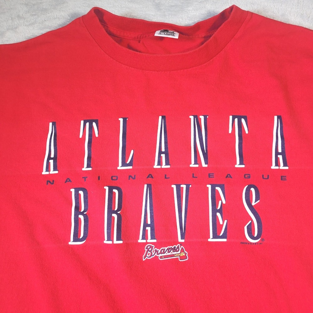Vintage Starter Atlanta Braves T-Shirt Mens XL Red 90s MLB National League USA